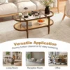 Rattan Coffee Table, 2-Tier Oval Acacia Wood Tea Table w/Tempered Glass Tabletop & PE Rattan Storage Shelf, Boho Cocktail Tables 6