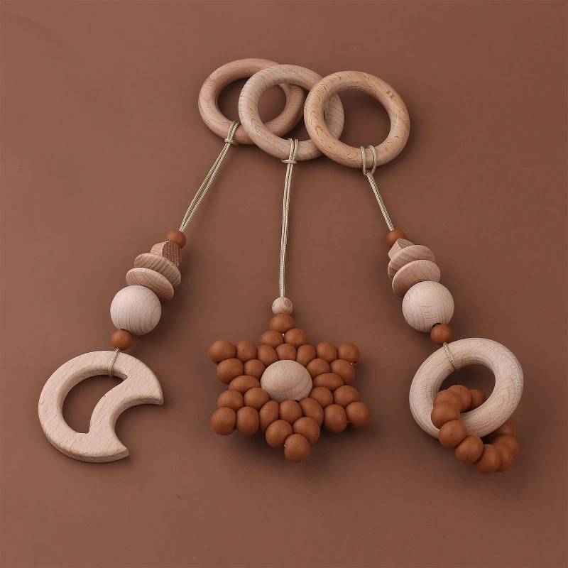 

Baby Gym Frame Pendant Wooden Ring Silicone Beads Teether Stroller Rattle Infants Newborn Nursing Molar Teething Toys Shower