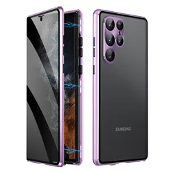 Enhanced Metal Magnetic Full Cover with 360° Full Surround HD Glass - Galaxy S22 Plus (Purple)