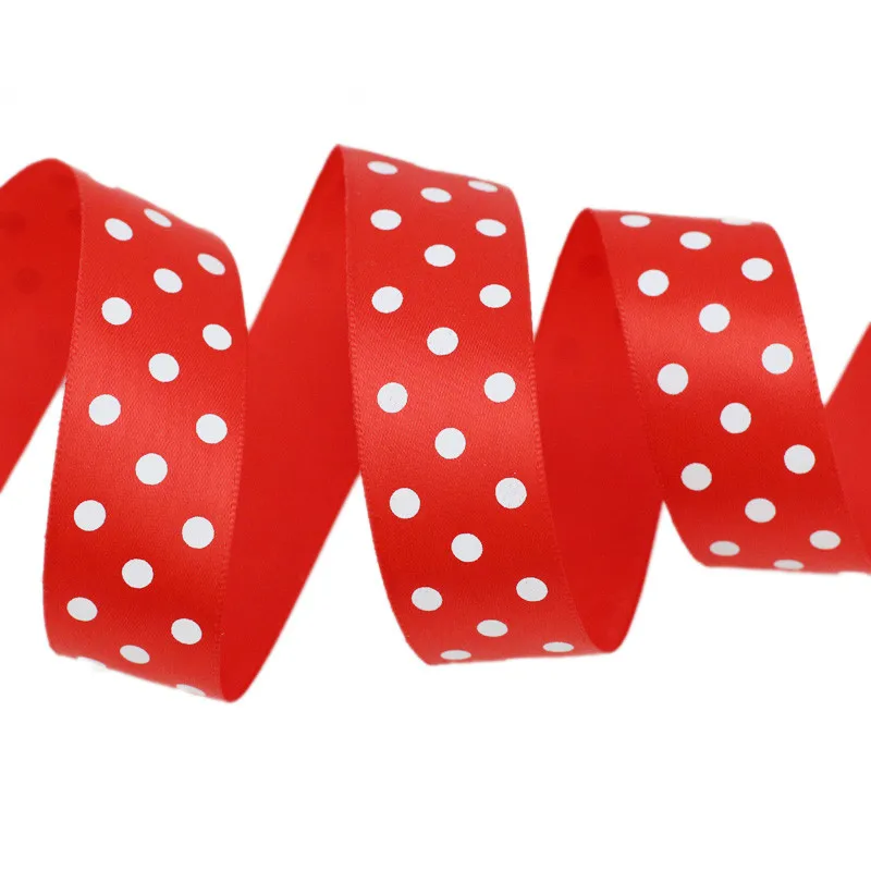 Satin Ribbons 1inch = 2.5cm 25mm Polka Dot Printed Satin Ribbons 2Meters/Lot DIY Headband Hairclips Bow Ties Fabric Gift Box Wrapping