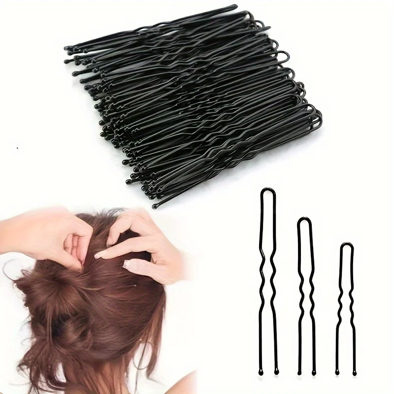 50PCS U Shaped Hair Pins Black Wave Bobby Pin Hair Bobby Pins for All Types Accessories for Women Lady Girls 5/6/7CM