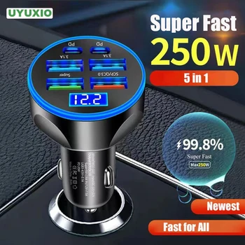 UYUXIO Multi Port USB C Car Charger Adapter with Voltage Display PD 30W Super Fast Charging 6 in 1 for MacBook iPhone Samsung 1