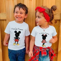 Cute Minnie Mickey Mouse Print Kids T-shirt Summer Short Sleeve White Color Tops Tees Harajuku Boys Girls Disney Tshirts Clothes 1