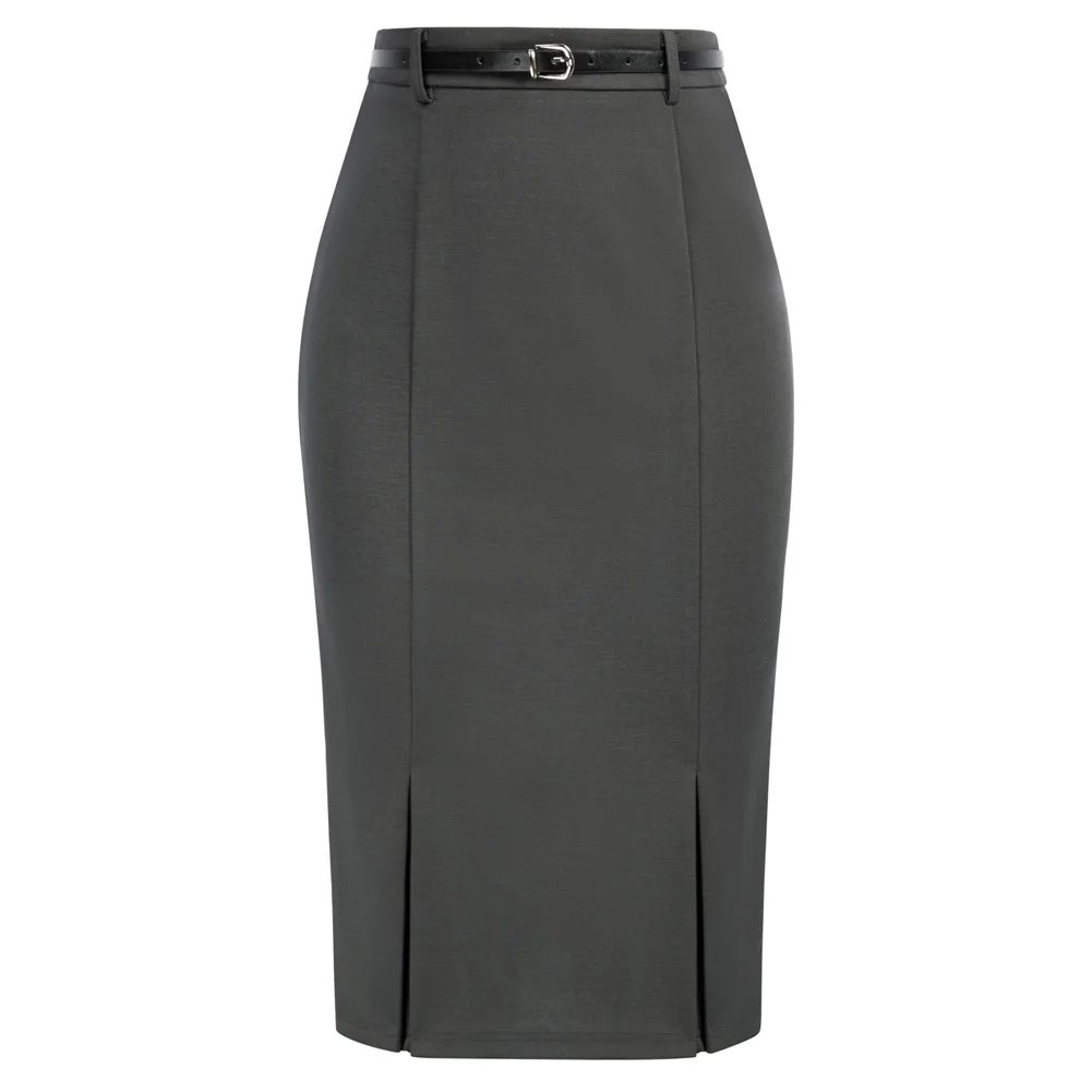 

BP Women Vintage Bodycon Skirt With Belt OL High Waist Knee Length Pencil Skirt Slit Office Business Pencil Skirt With Belt A30