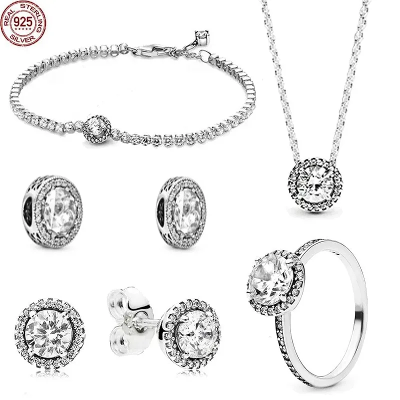 

Самый продаваемый классический набор из серебра 925 пробы с подвесками и сверкающими бриллиантами подходит для банкета модные ожерелья браслеты подарки