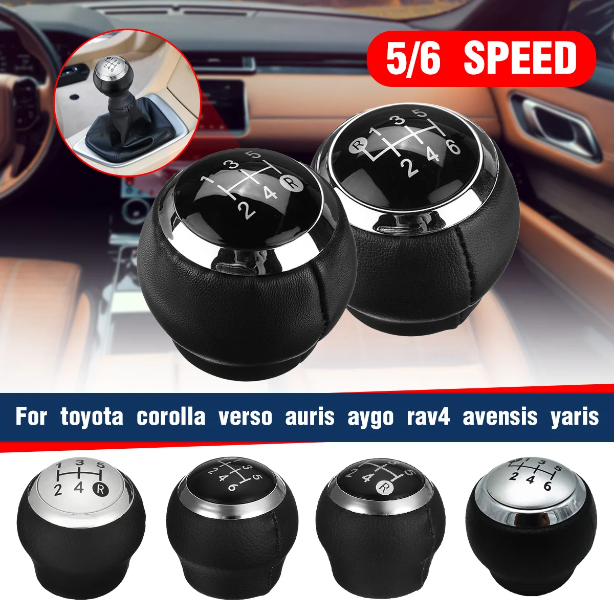 5/6 Speed Car Gear Shift Knob Head Lever Shifter Stick Ball For Toyota