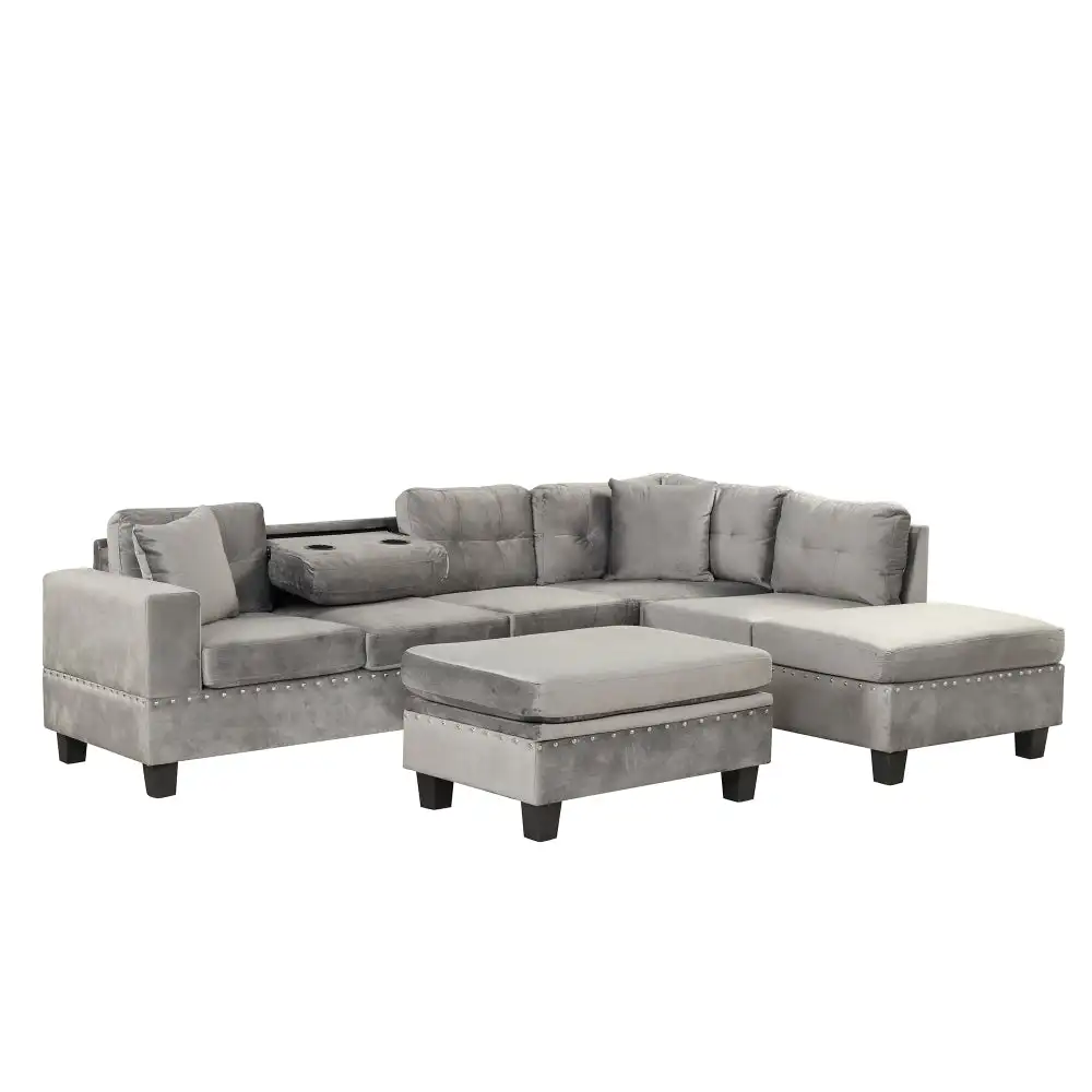 105″ Modern Sectional Sofa with Storage Ottoman, L-Shape Couch with 2 Pillows and Cup Holder,Sectional Sofa with Reversible Cha 1