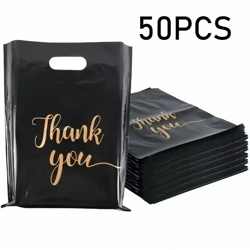 50/100PCS Black Thank-You Bag Reusable Gift Shopping Packaging Bag Thanksgiving Christmas Birthday Party Gift Packaging Souvenir
