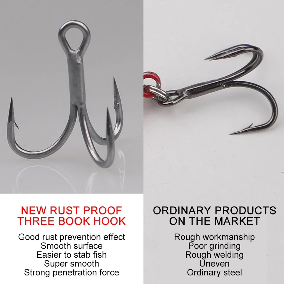 Description Picture 6 of itemWALK FISH 10PCS High Carbon Steel Hook Treble Jig Fishhooks Sharpened Lure Fishing Triple Hook Fishing Tackle 4X Intensify