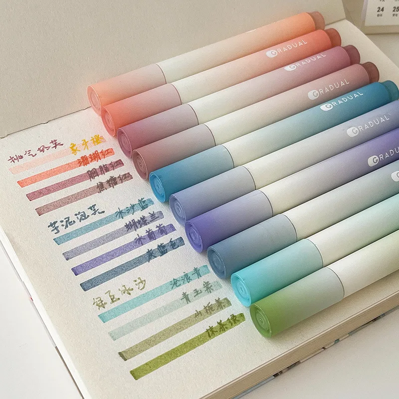 Highlighter Marker 4PCS Color Markers Kawaii Macarons Colored Slanted Tip Brush Stationery School Art Supplies for Gifts