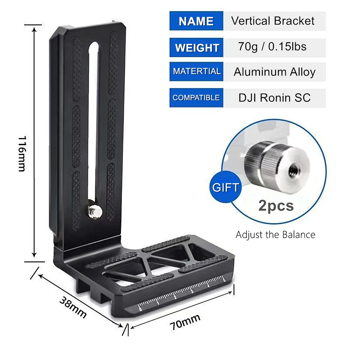 L Bracket Vertical Mount for DJI Ronin SC Gimbals, Aluminum Alloy