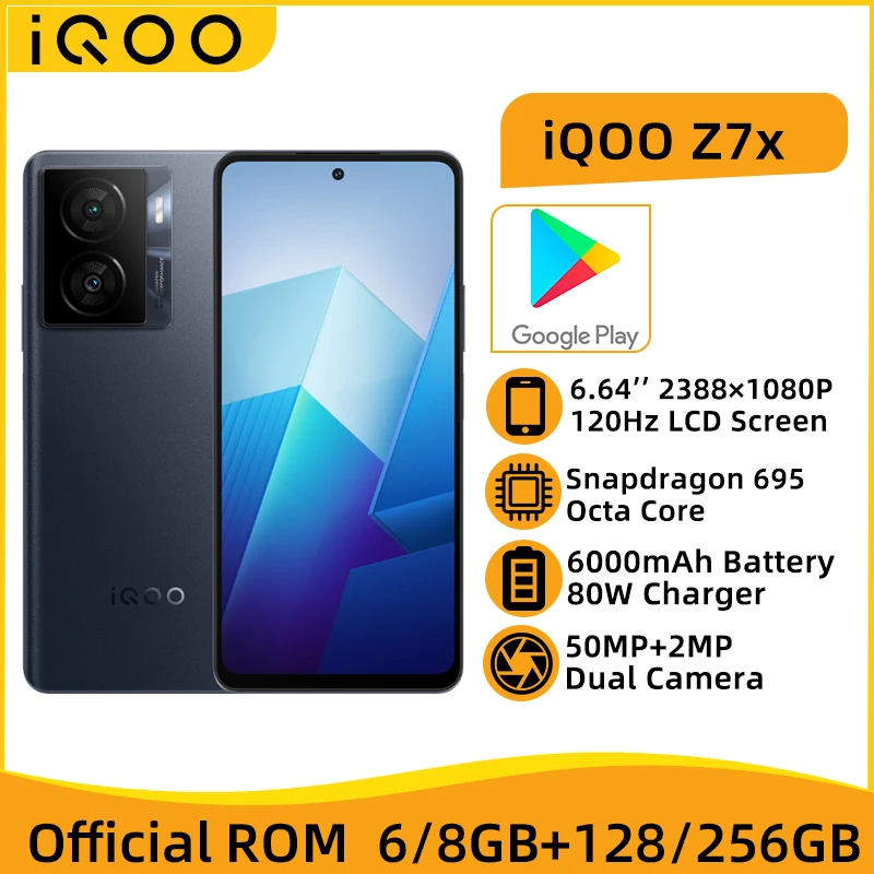 

IQOO Z7X 5G 6GB 128GB Snapdragon 695 Octa Core 6.64'' 120Hz LCD Display 50MP Camera 6000mAh Battery 80W Charger