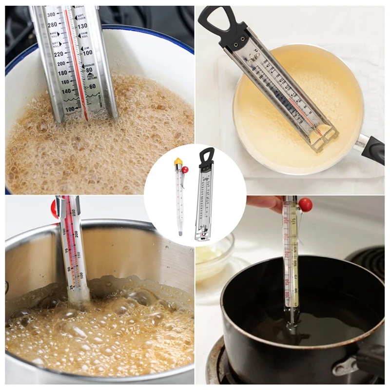 2 Pack Candy Thermometer with Pot Clip, Stainless Steel Kitchen Thermometer  with Pot Clip and Hanging Hole Deep Fry Oil Frying Syrup Jam Jelly Sugar