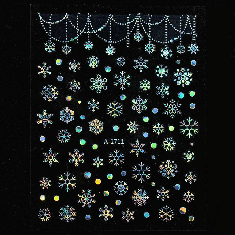 Laser Silver Christmas Nail Stickers Set Winter Elk Snowflake