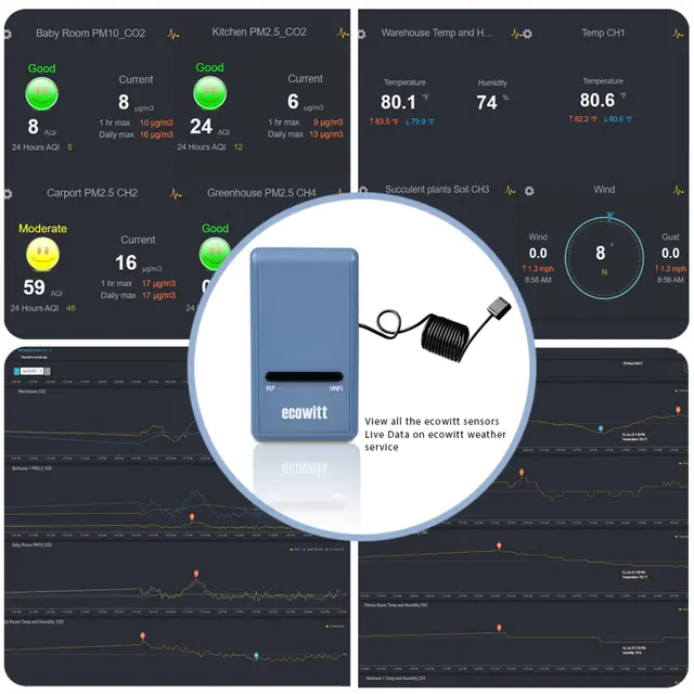 Ecowitt – passerelle de Station météo Wi-Fi GW1104, sans fil