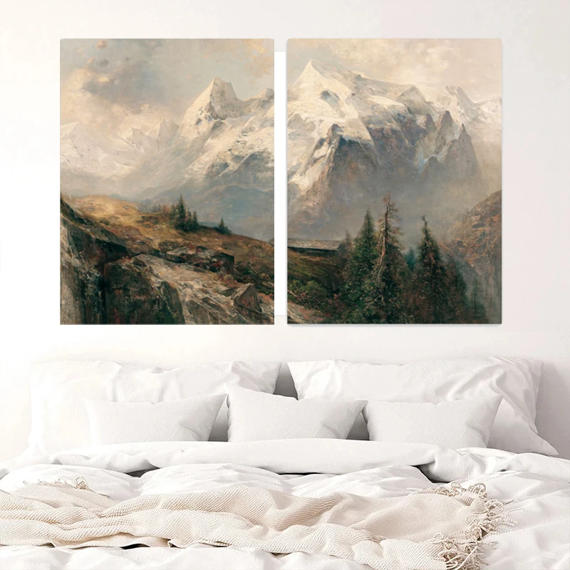 Retro Mountain Landscape Vintage Art Prints Dipinti Antichi Su Tela Poster Gallery Immagini A Parete Soggiorno Home Art Decor