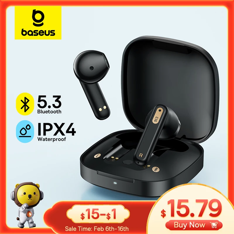 Baseus Bowie E16 True Wireless Auricolari Bluetooth 5.3 Auricolari Ipx4 Impermeabile 30H Playtime Auricolare 13Mm Driver Cuffie Hifi