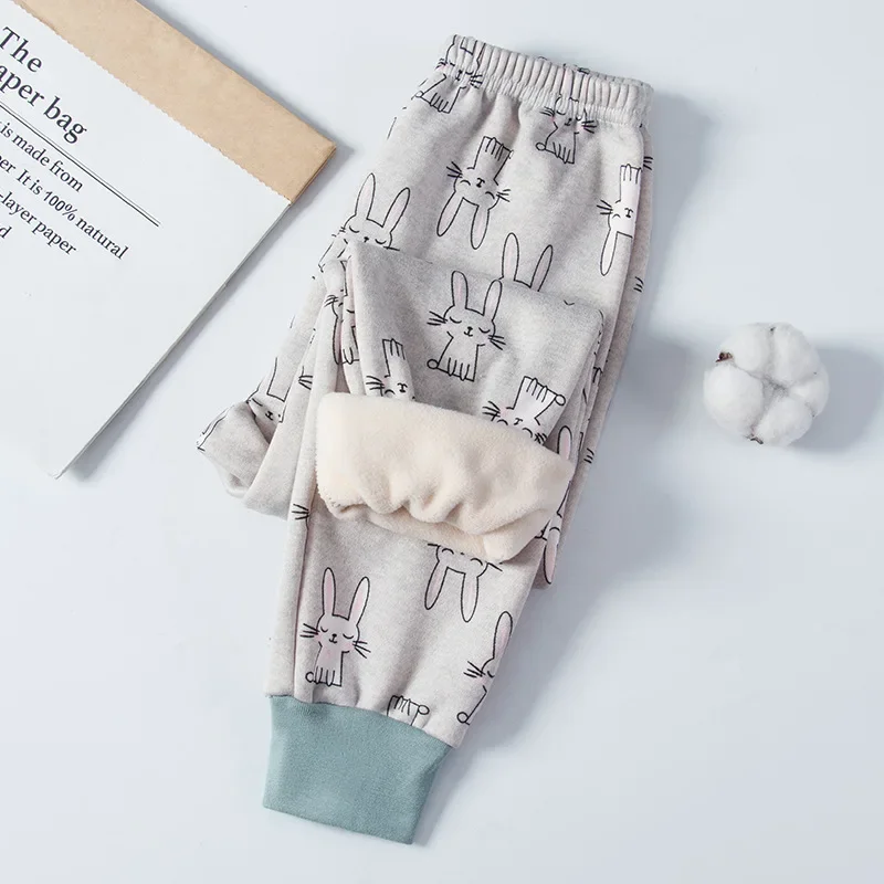 New 2-8 Years Old Boys and Girls Warm Pants Baby Solid Color Thick Pants Soft Sleepers Warm Children's Clothing