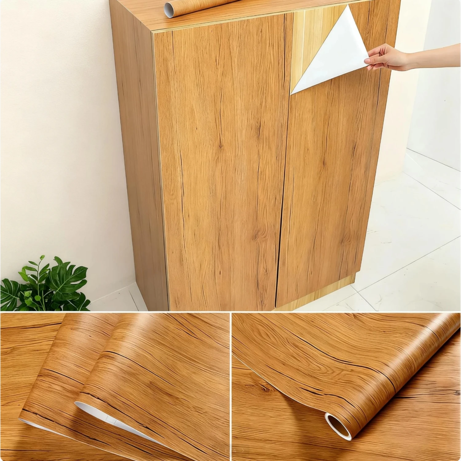 55cm Wide Wood Grain Home Decor Furniture Waterproof Vinyl Wall Sticker Self Adhesive PVC Wallpaper Kitchen Cabinet Door Sticker