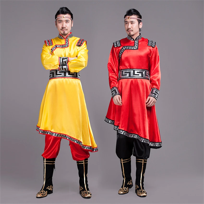 New Traditional Mongolian Costumes for Men Grassland National Genghis Khan Riding Dance Stage Performance Asia Adult Waer