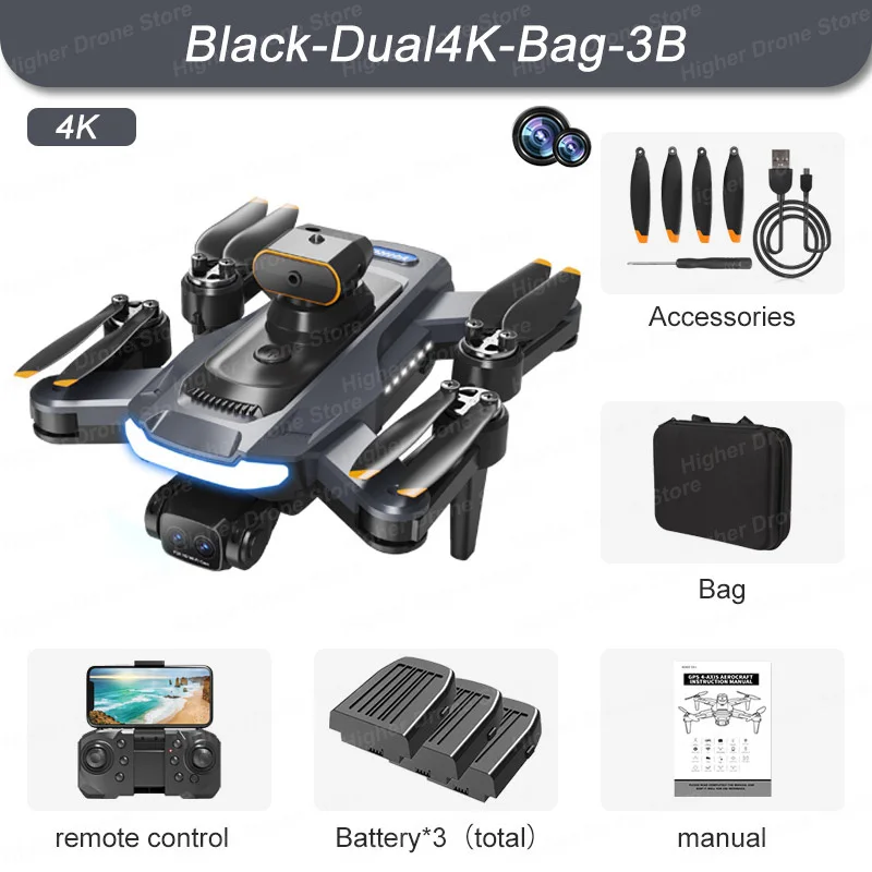 Noir-Dual4K-Bag-3B - Nouveau Drone Professionnel 8k, Caméra Hd 4k, Mini  Évitement D'obstacles, Photographie A