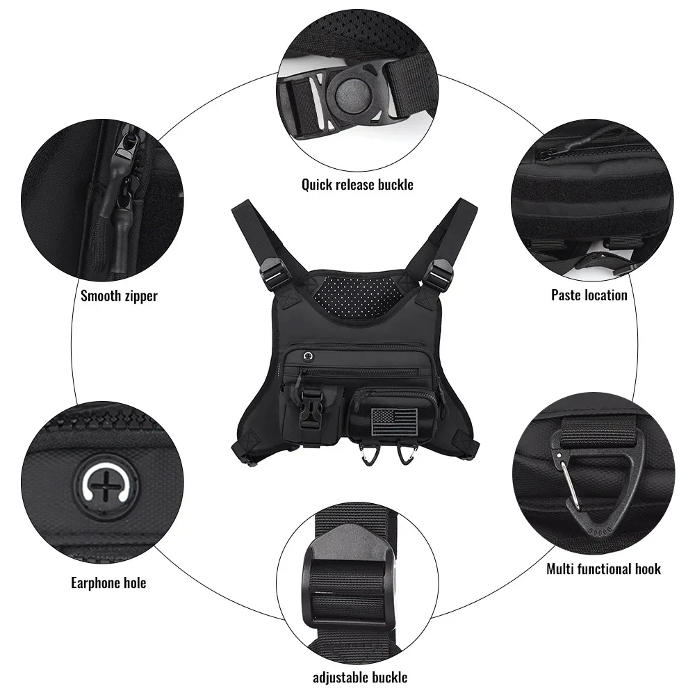 Tactical Outdoor Sports Vest Gun Holster Chest Pack Mens Chest Bag
