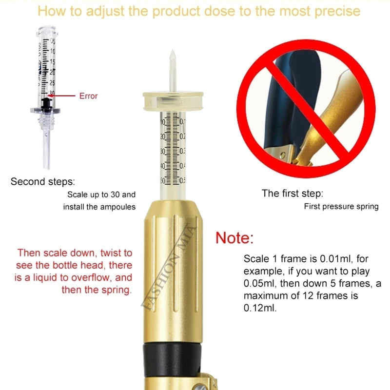 2in1 Needleless Atomizer Wrinkle Removal Skin Care Tools Pen 0.3ml&0.5ml two head gold hyaluronic acid pen lip filling injecton