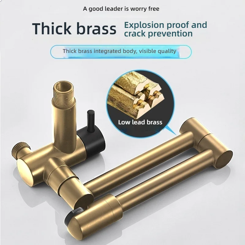 Copper Single Cold Faucet Wall Mounted 360 Rotate Bathroom Basin Faucets With Spray Gun Foldable Bathroom Pool Faucet