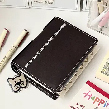 Quaderno A7 da 2 raccoglitori, blocco note staccabile a fogli mobili marrone scuro, agenda portatile in ecopelle, con 80 pagine 1