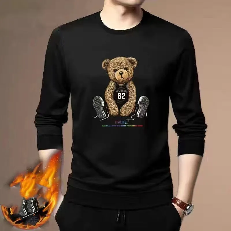 Spring Autumn Men's Pullover Round Neck Solid Letter Cartoon Printing Lantern Long Sleeve T-shirt Hoodies Casual Loose Tops