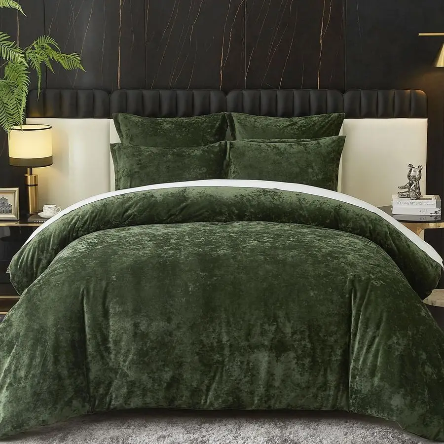 Crushed Velvet Comforter Set King Green Comforter Set 5pcs Ultra Soft Lightweight Breathable Bedding Set Luxury Cozy Flannel Com