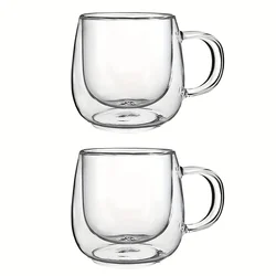 Double Wall Insulated Glass Coffee Mug Set with Handle - 2 Pack - 200 - 400ml (250ml)