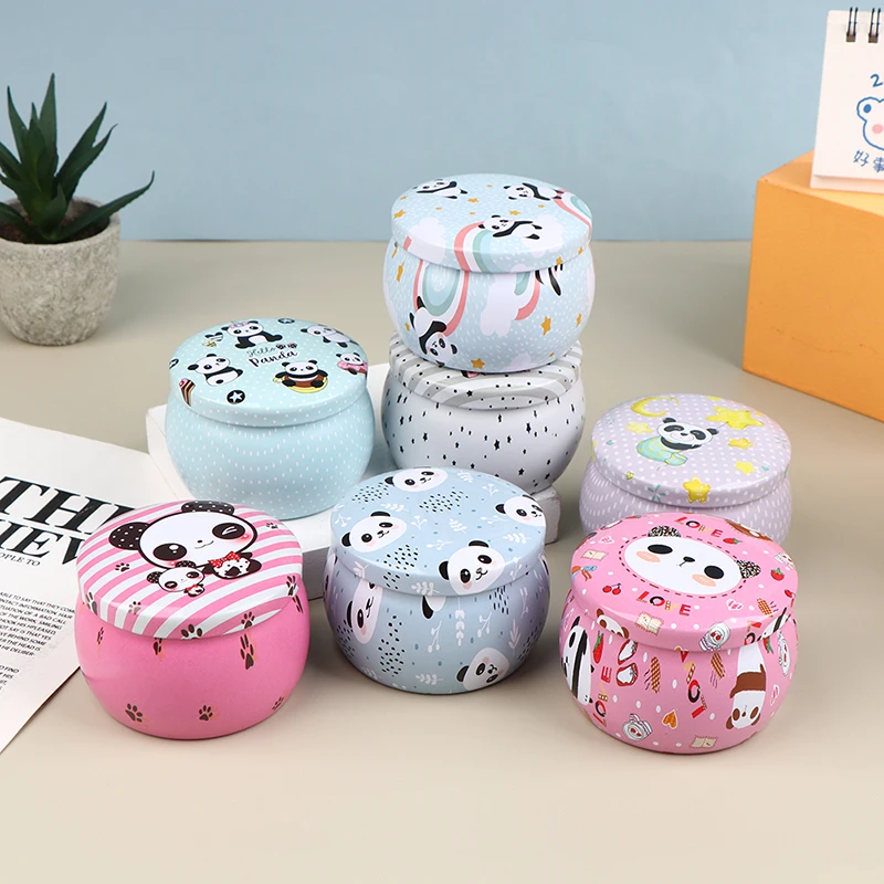 귀여운 팬더 캔디 캔들 차 캔 주석 항아리 DIY 뚜껑이 있는 빈 금속 용기 만들기 홀더, 정리 보관 케이스