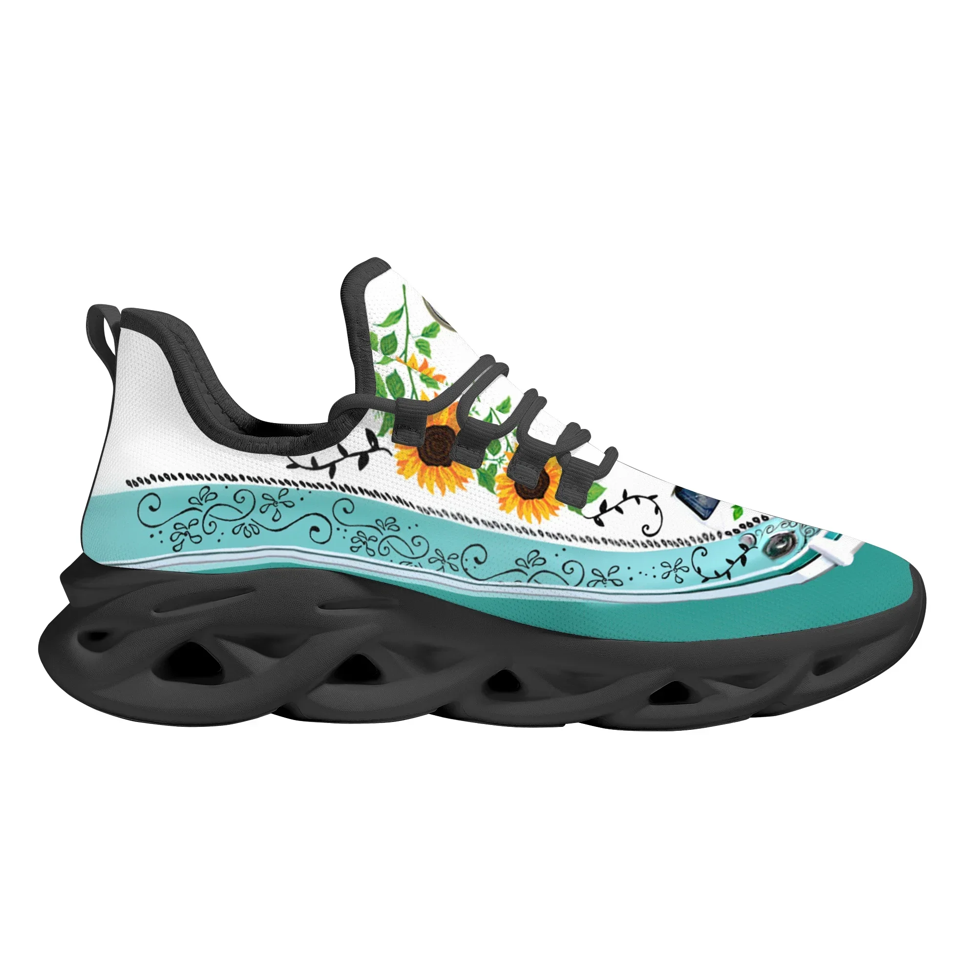 Fashion Peace Logo Design Sunflower Print Light Outdoor Shoes Comfortable Breathable Lace-up Shoes Running Sheos
