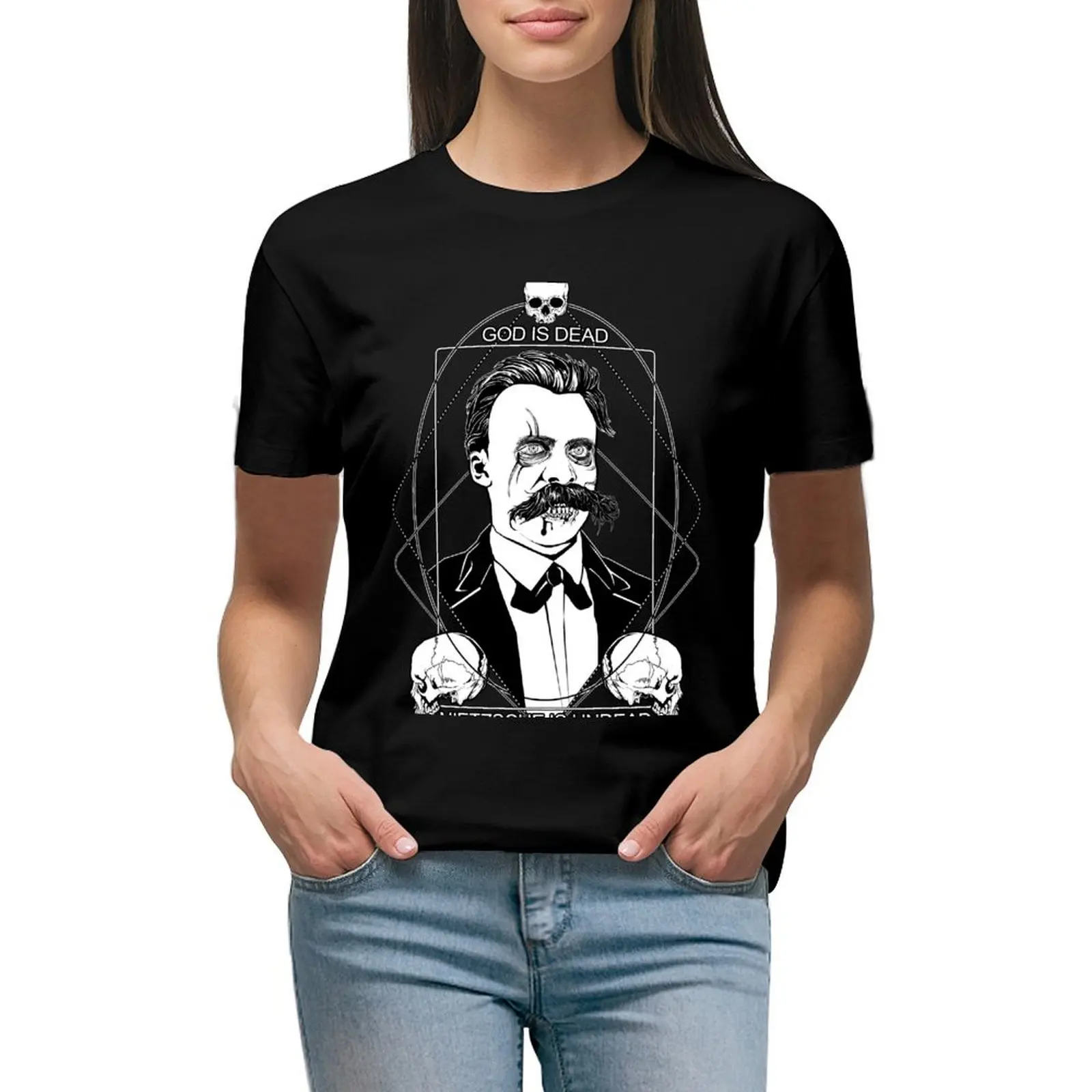 

GOD IS DEAD. NIETZSCHE IS UNDEAD. T-shirt tops tees cat shirts for Women