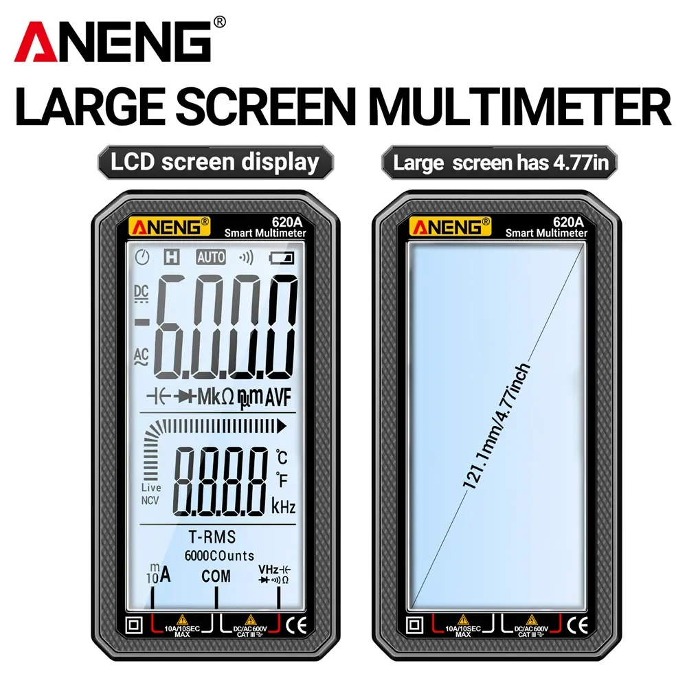 Digital Multimeter 6000 Counts True RMS Auto Test Capacimeter Transistor Electrical Temp Resistance Test ANENG 620A