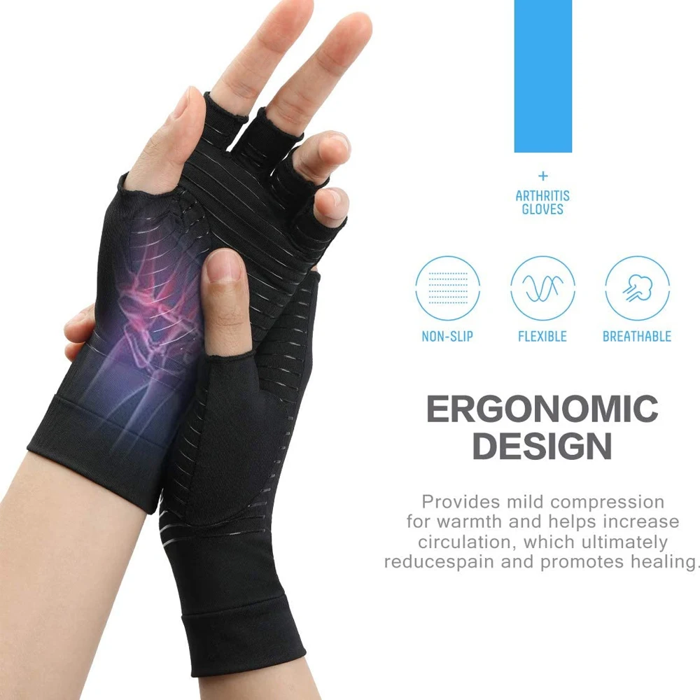 1Pair Compression Gloves Copper Arthritis Gloves Adjustable Wrist Strap Carpal Tunnel Computer Typing Support For Men&Women compression gloves