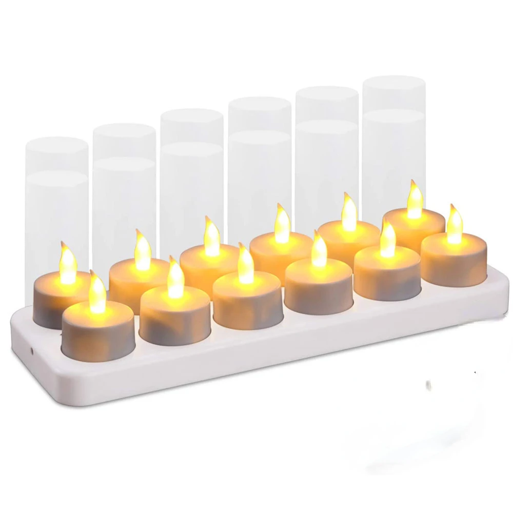 612PcsLEDRechargeableFlamelessTeaLightCandleUSBChargeCandlewithPlasticCupfor