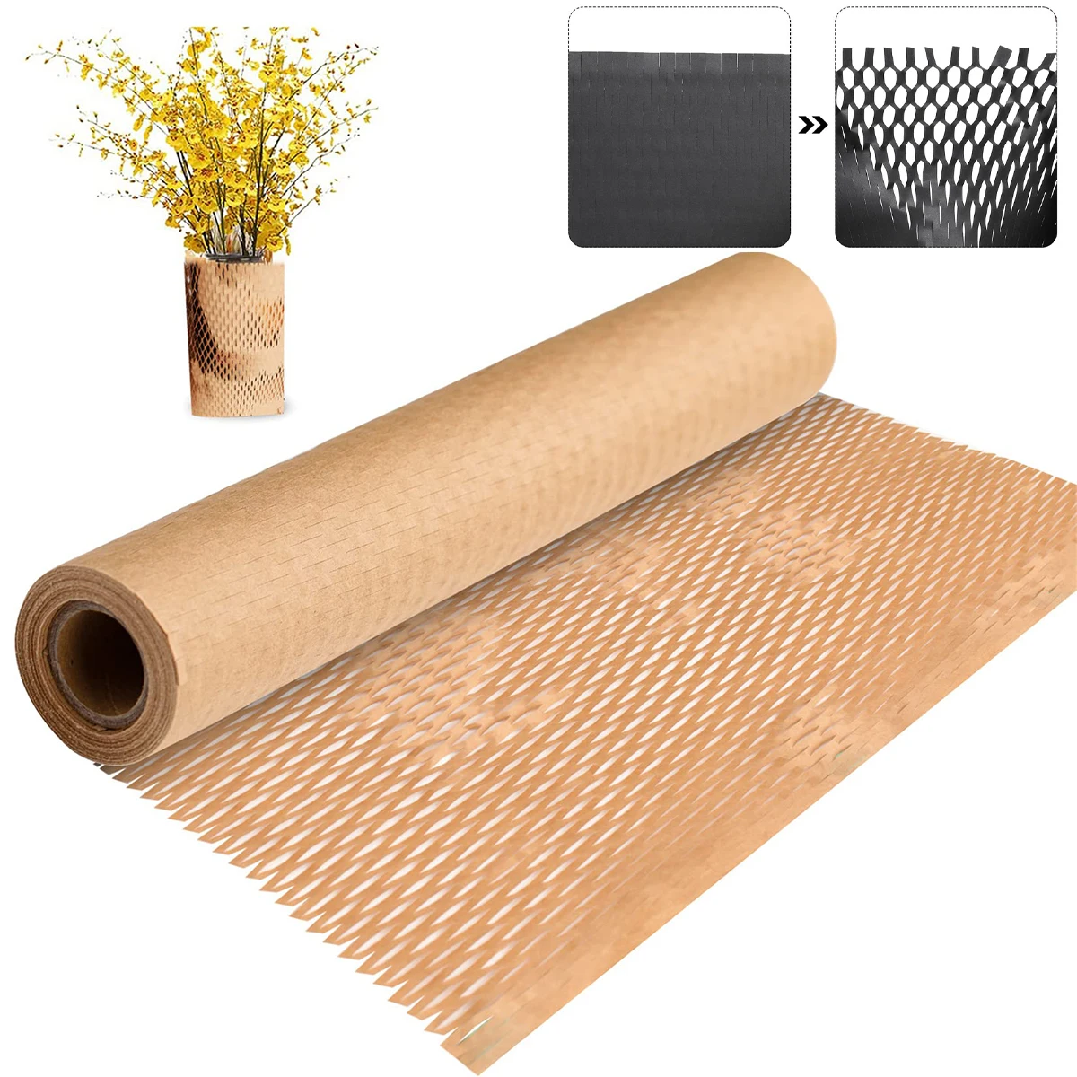 30cmx5m Eco-Friendly Honeycomb Cushioning Kraft Paper Roll Recyclable Gift Wrapping & Packaging Material, Protective Shockproof