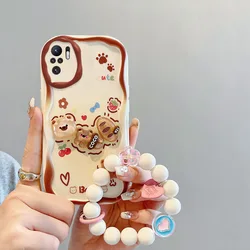 Cute 3D Cartoon Bear Bracelet Wave Soft Phone Case Cover - Redmi Note 11SE (Brown Bear)