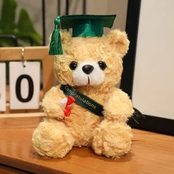 Cute 18CM Plush Teddy Bear with Doctor Hat - Light Brown Graduation Gift - 18cm (Light brown -green)