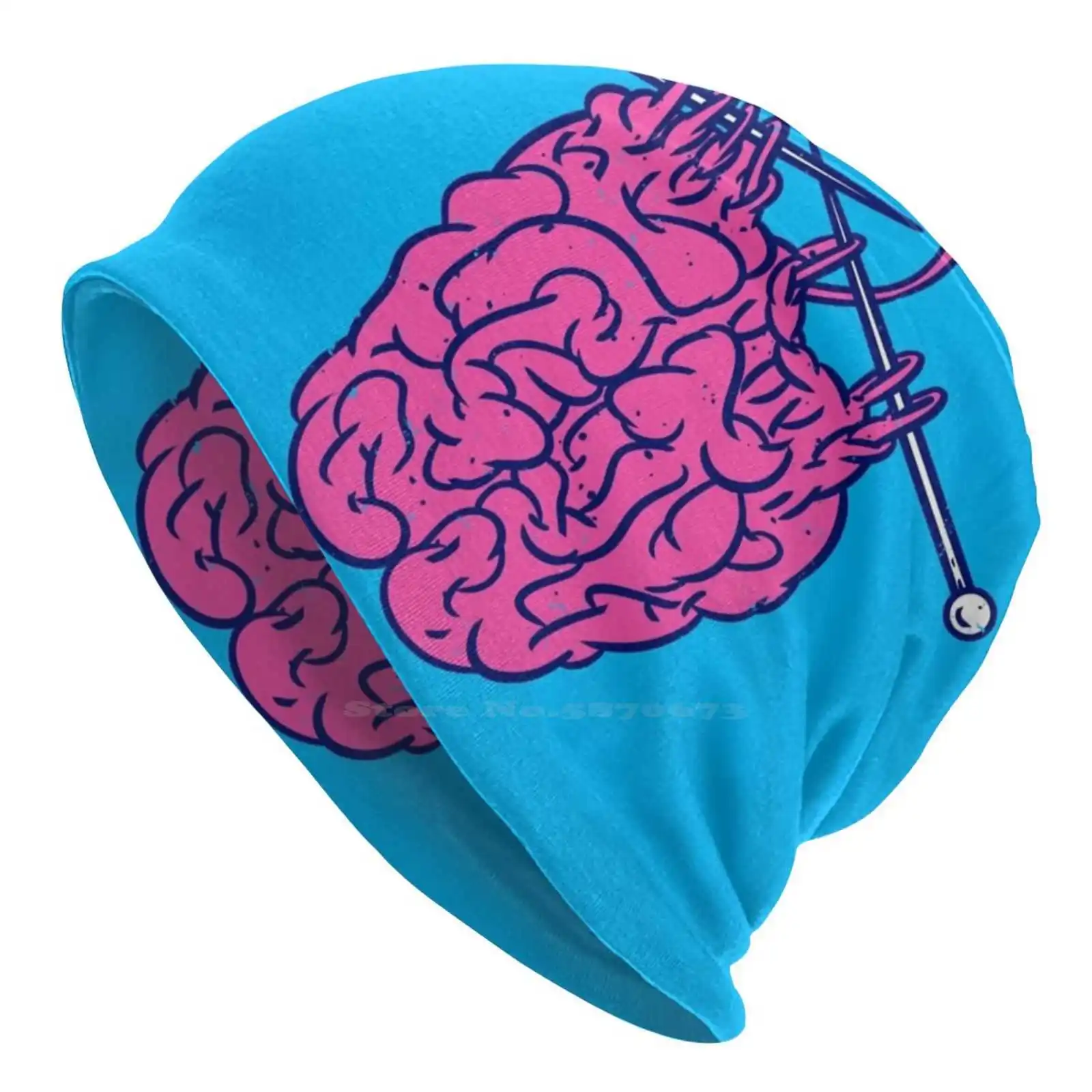 Knitting A Brain Knitted Hat Warm Beanie Outdoor Caps Pink Zombie Brainstorm Knit Lover Knitting For Knitters Funny Pop Art