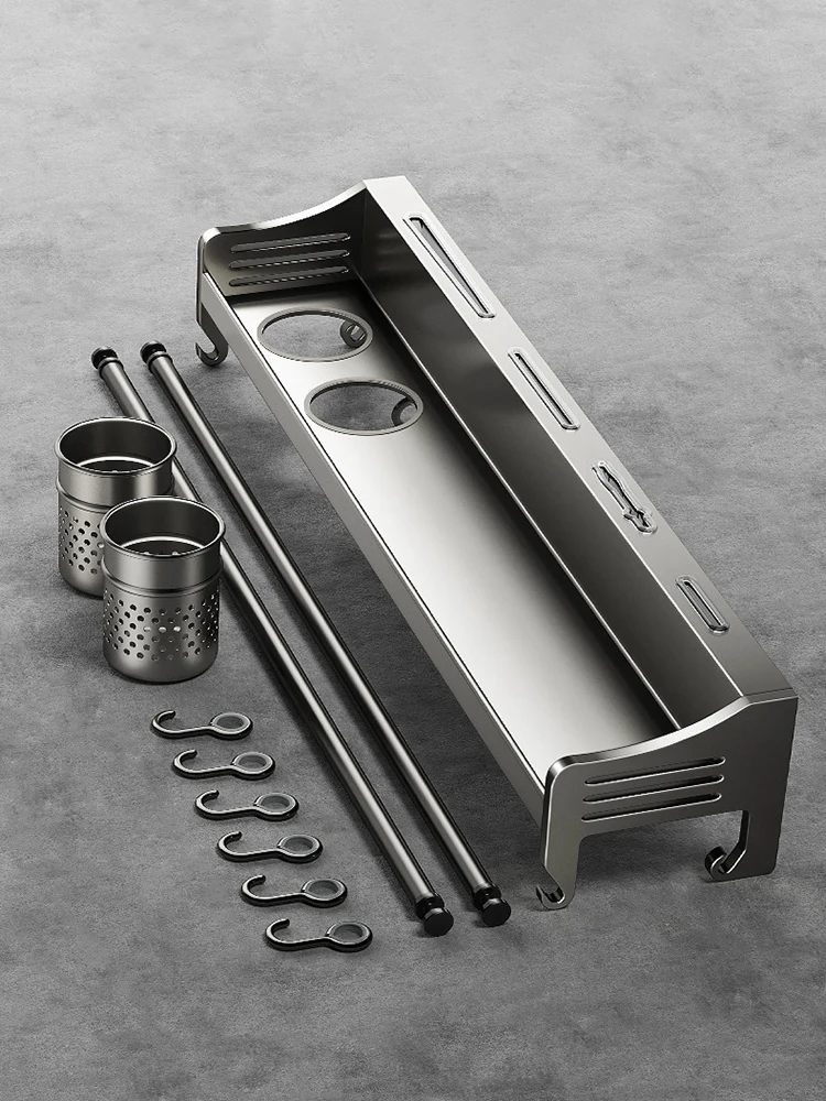 Kitchen Shelf Rack Stainless Steel Household Wall-mounted Seasoning Chopstick Knife Holder Storage Organizer Kitchen Hanger Rack 6