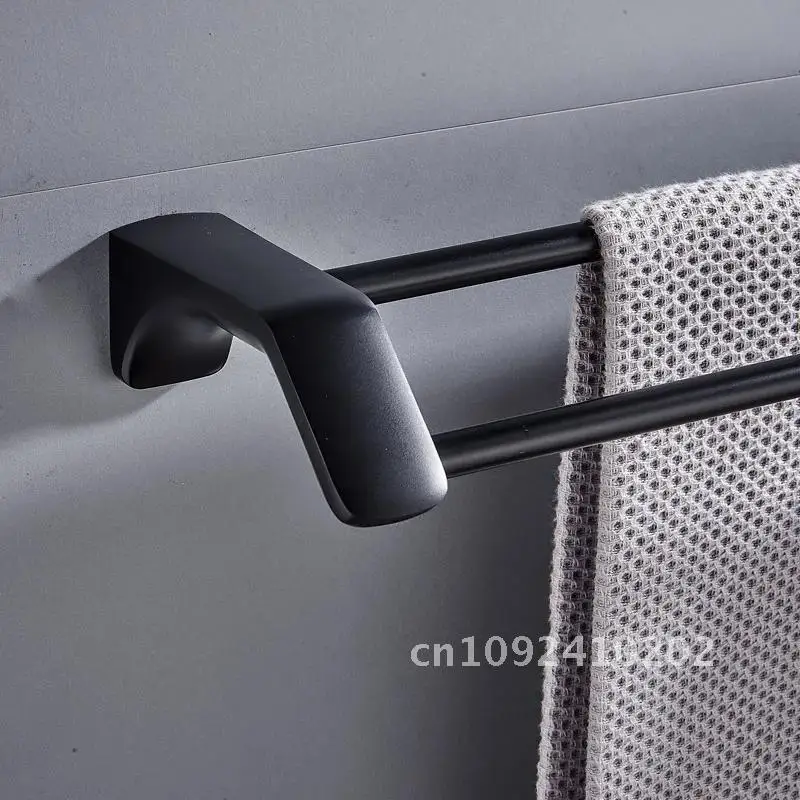 Matte Black Stainless Steel Bathroom Double Towel Shelf Towel Accessories Bath Rack Bar Hanger Bathroom Rail Holder