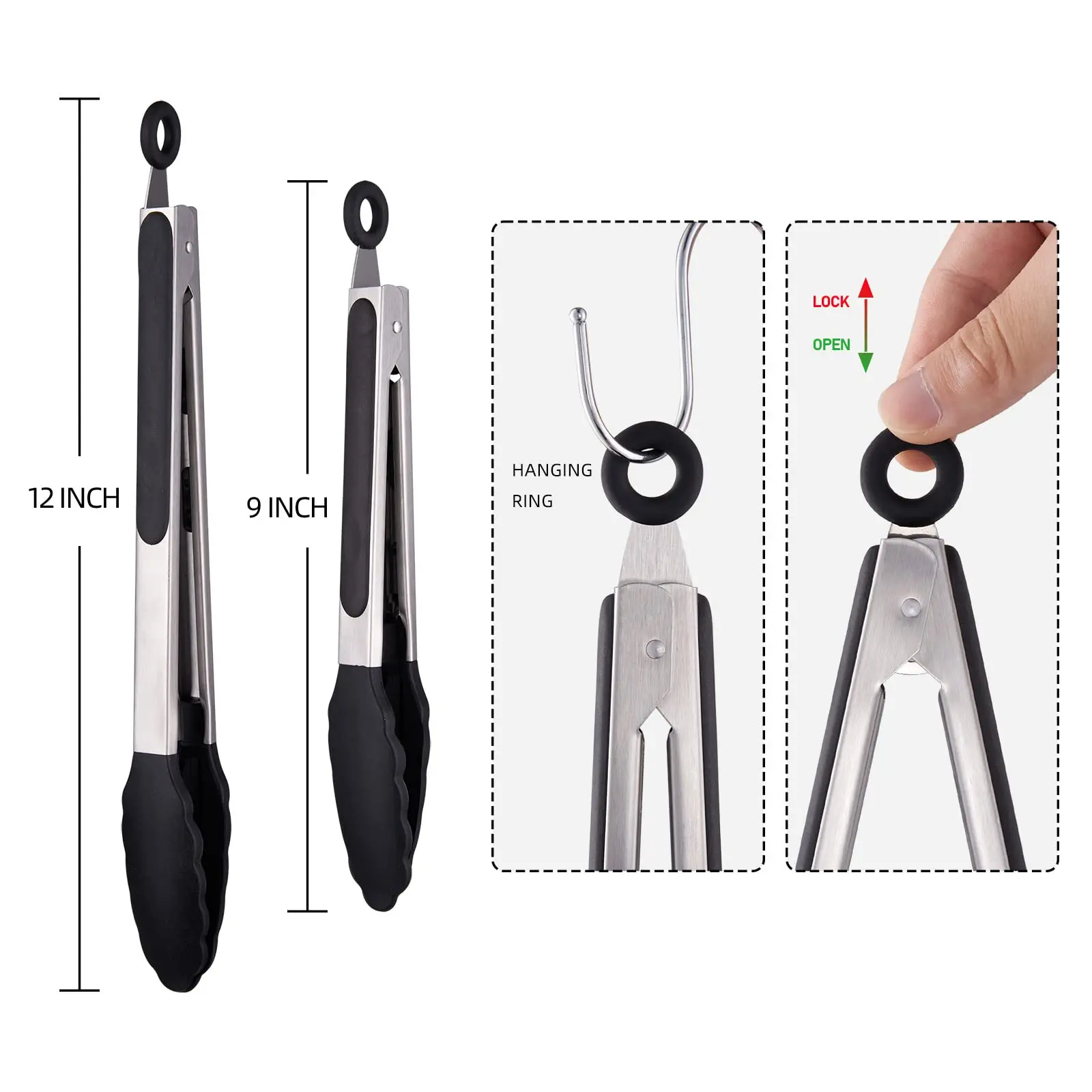 2 pcs Kitchen Silicone Non-Slip Tongs Cooking 9In 12In Kitchen Tools Pasta BBQ Table Tongs Silicone Accessories