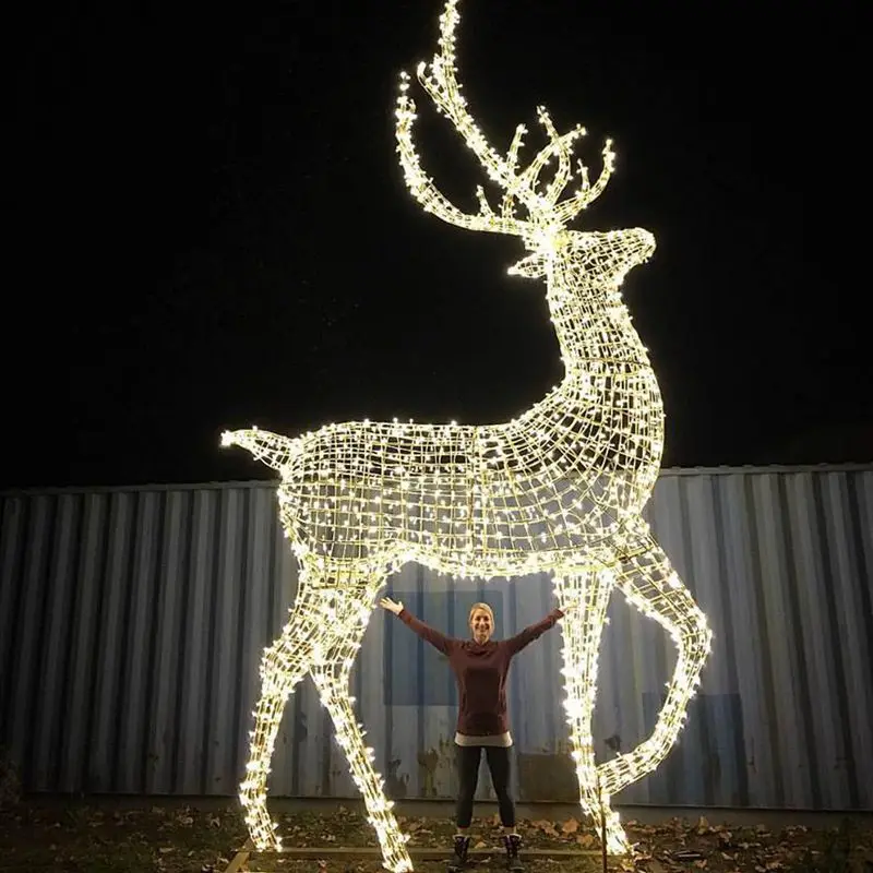 custom.Life Size Illuminated 3d Metal Decorative Large Outdoor Led Reindeer Motif Light