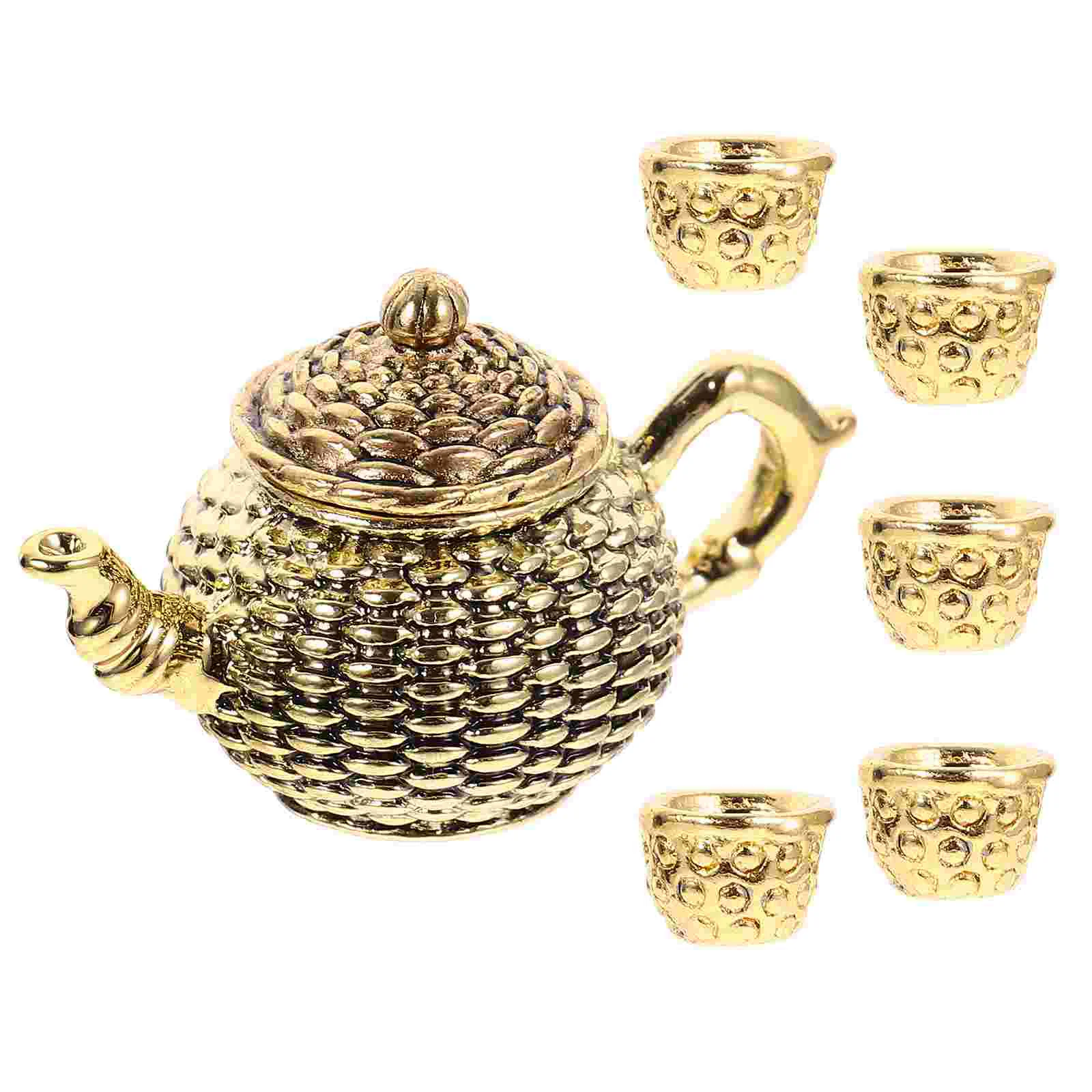 

6 Pcs Simulated Tea Cup Decoration Desktop Ornament Mini Teapot Ornaments Miniature Zinc Alloy Play House