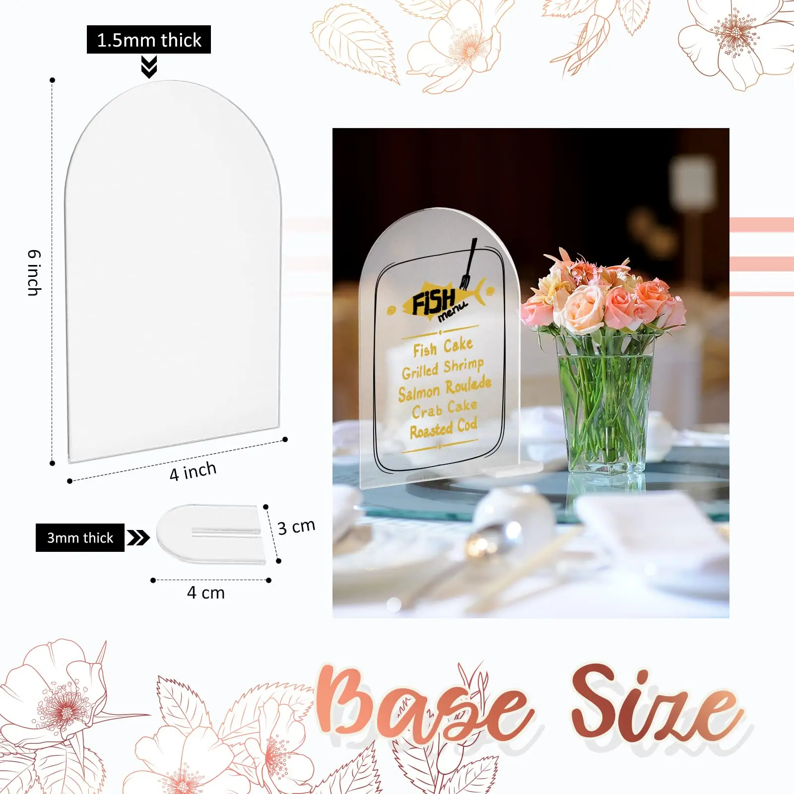 5Pcs Acrylic Sign Clear Arch Sign with Stand Blank Name Signs DIY Arch Table Number Holders Plate for Wedding Decoration