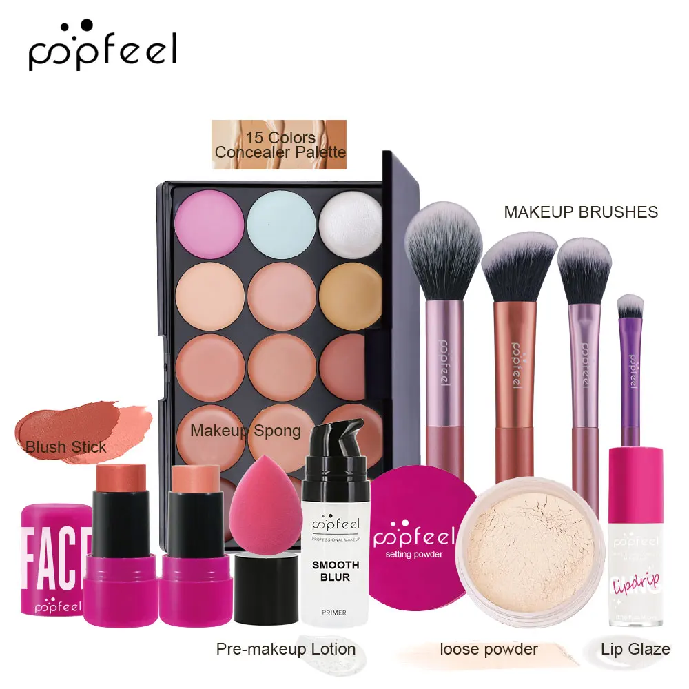 POPFEEL Face Makeup Kit, Waterproof and Sweatproof, Includes Concealer, Primer, Loose Powder, Blush, and More, Ideal for Beginne - 3