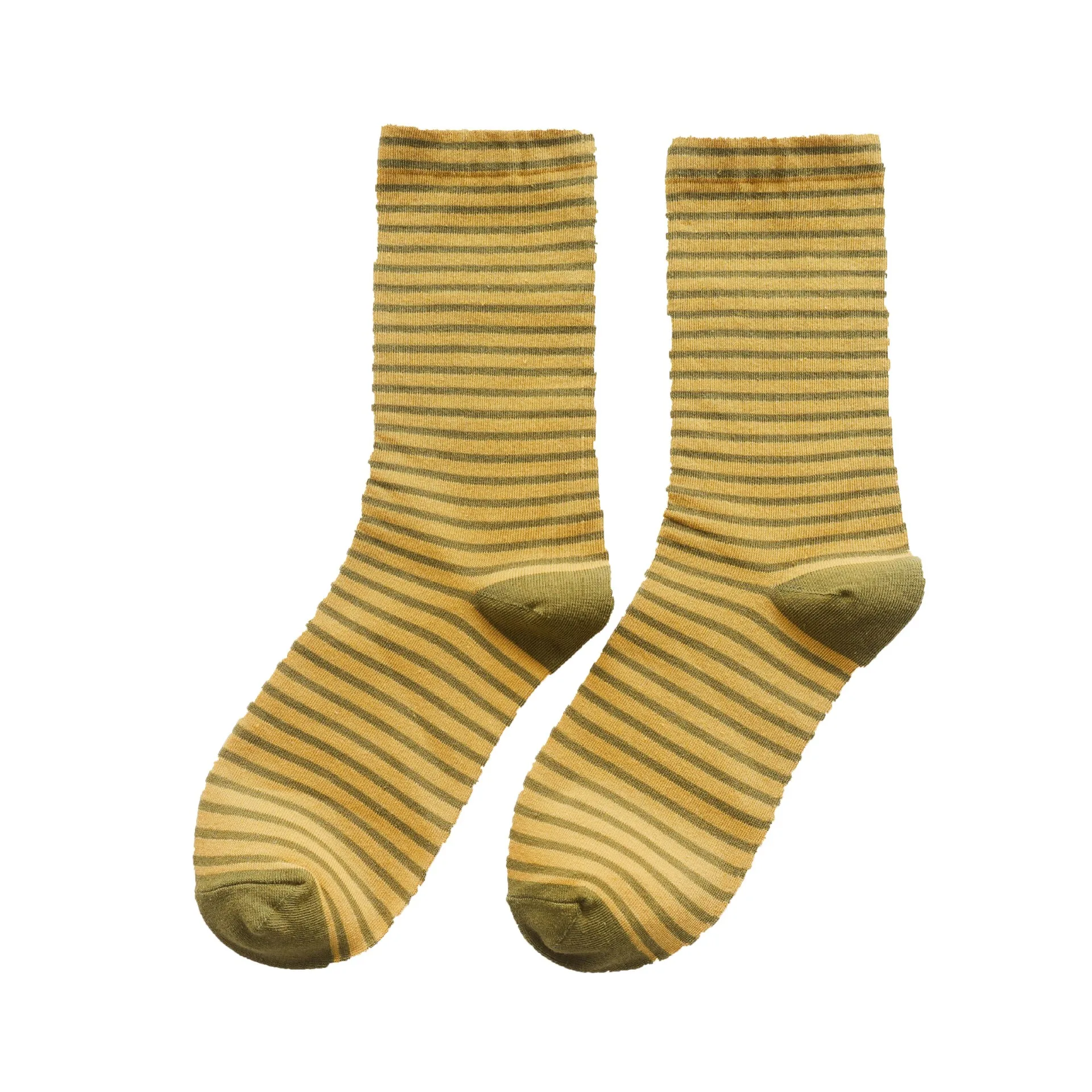 Women's Korean Comfort Cotton Socks - Striped Contrasting Color Mid Tube, 5 Pairs Set